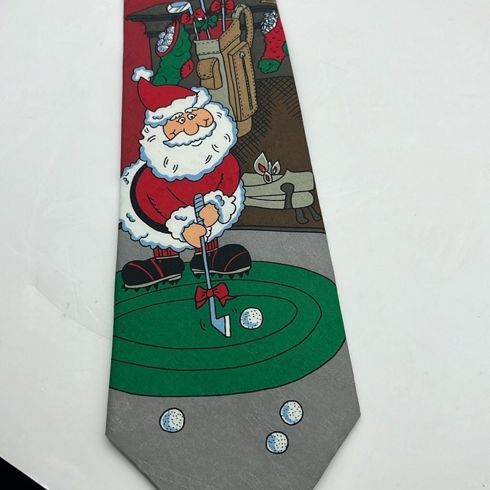 Santa Golf Vintage 90s neck tie Hallmark funny Christmas formal mens